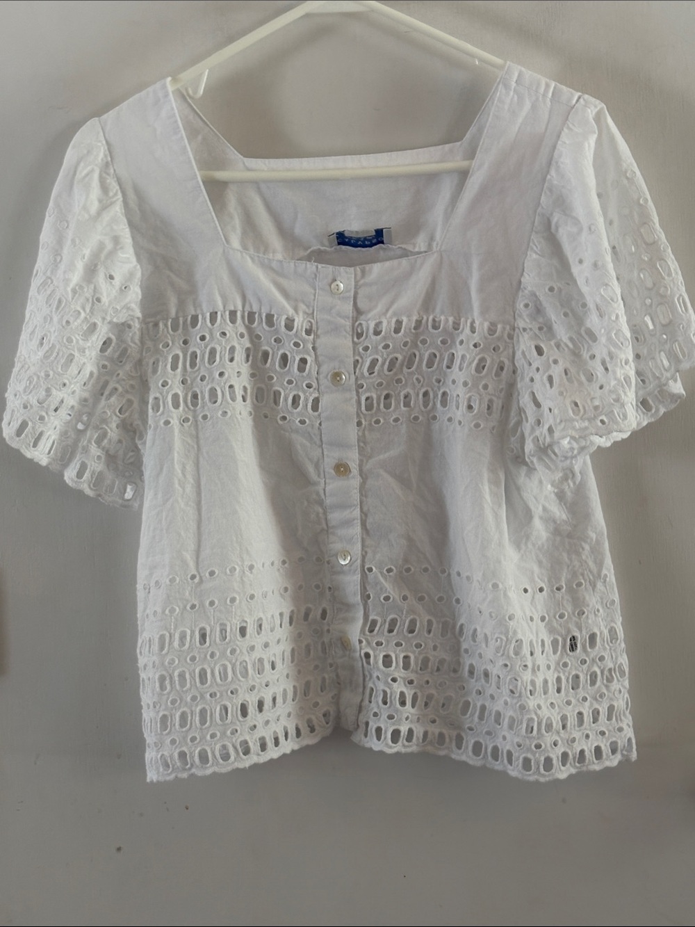 Calypso St. Barth white cutwork shirt sleeve button front top Size Large